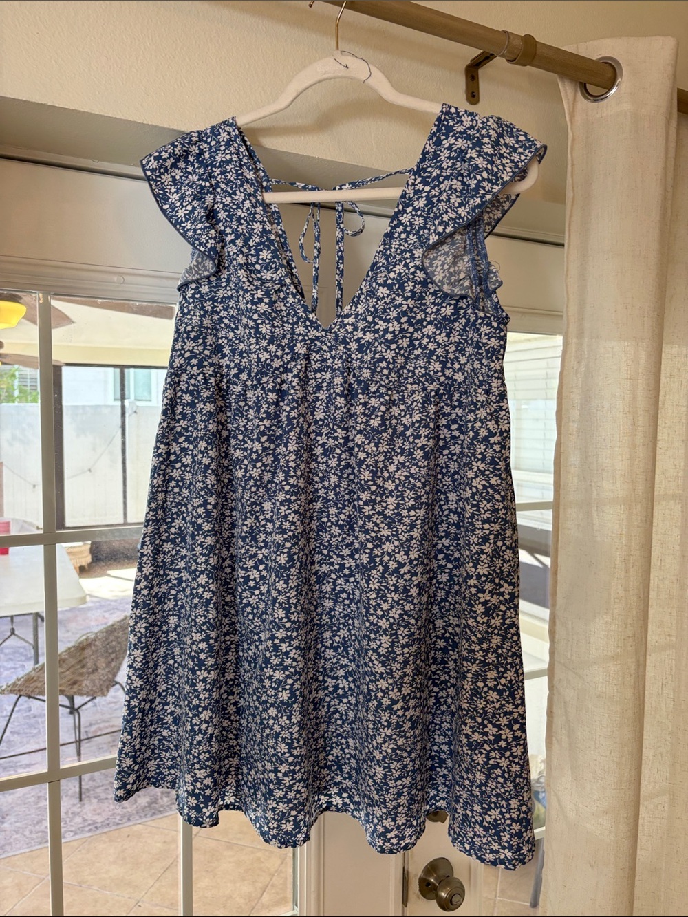 Blue Floral Ruffle Sleeve Sundress